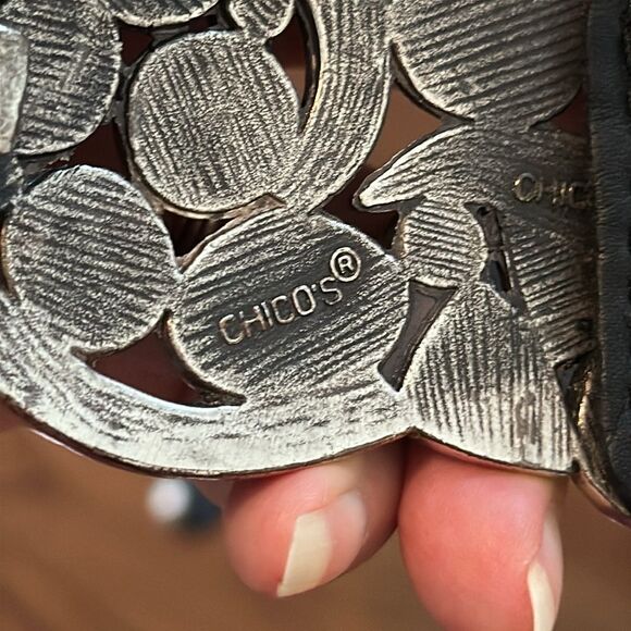 Chico’s tarnished silver multi color enamel painted black woven cord‎ belt - Picture 5 of 8